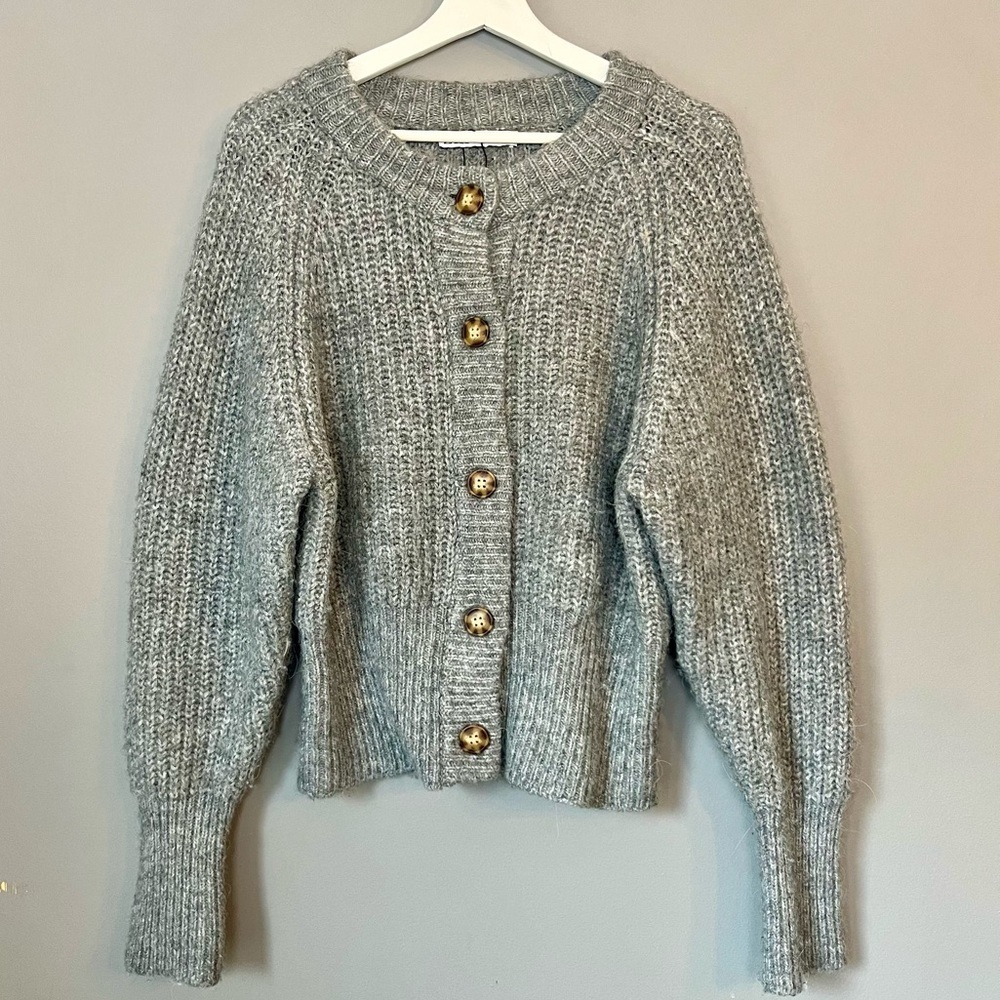 Zara Grey, Button-Down, Chunky Knit Cardigan Sweater